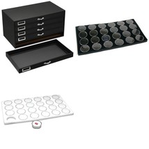 Black FindingKing 5-Drawer Jewelry Storage Case w/ Black &amp; White Gem Jar Inserts - £96.71 GBP