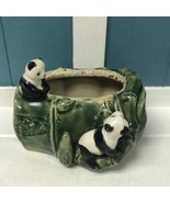 Lucky Bamboo Planter With Panda Bears Signed B-572 CAI - $26.93