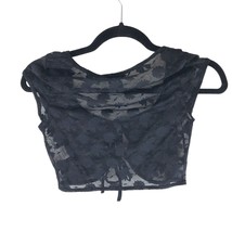 Princess Polly Womens Crop Top Sheer Floral Tie Front Black 2 - £11.55 GBP