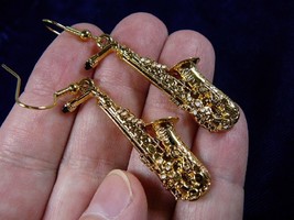(M-15-D) Alto Sax Saxophone Earrings 24k Gold Plate Jewelry Minitaure Saxes - £27.18 GBP