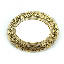 TOLEDO damascene vintage oval mother of pearl pin - black gold MOP brooch 1.75&quot; - £18.38 GBP