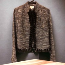 ALBERTO MAKALI vintage blazer jacket real mink fur trim Tweed Whipstitch size 10 - £61.36 GBP