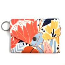 Handmade Canvas Orange Tropical Flower Coin Purse Keychain Wallet 4.5&quot; x... - £11.62 GBP