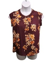 Daniel Rainn Sleeveless Top Petite Medium Burgundy Floral Print Neck Cas... - £12.04 GBP