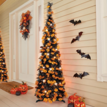 60&quot; LED Lighted Halloween Pumpkin PopUp Tinsel Tree w/ 3 Light Modes Fall Decor - £17.85 GBP