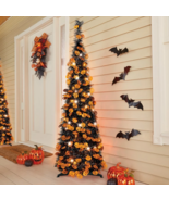 60&quot; LED Lighted Purple Halloween Pumpkin PopUp Tinsel Pencil Tree Fall D... - $36.58 CAD