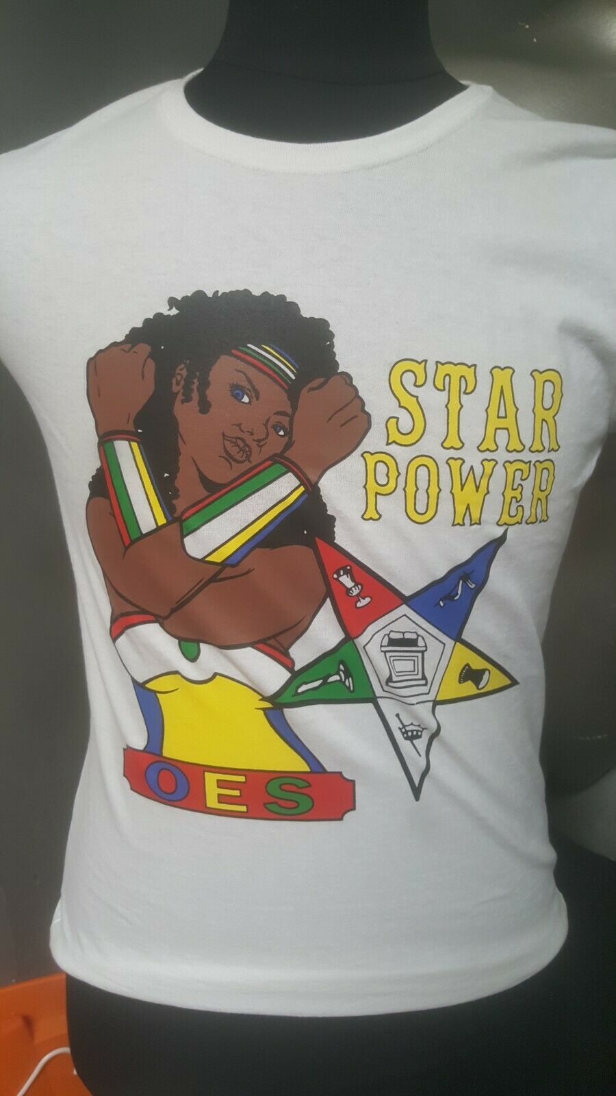 Order of the Eastern Star T-Shirt   White O.E.S SUPER POWER T-SHIRT - $18.99