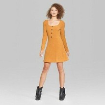 Women&#39;s Long Sleeve Button Front Knit Dress - Wild Fable  Gold Size S NWT - $22.00