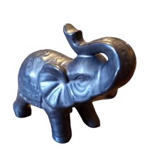 Vtg Elephant Trunk Up Good Luck Figurine Black Gray Ceramic Pottery 6.5&quot;Tx7&quot;L - £28.45 GBP