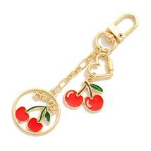 Enamel Cherries Chain Link Keyring Bag Charm - $14.85
