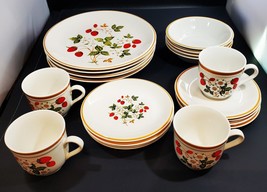 Strawberries and Cream TM Stoneware Collection 20Pcs. Set, 4 Complete Settings - £102.84 GBP