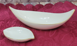 Lenox Pointed Oval Vegetable Serving Boat Bowl and Sauce Dish 24K Gold D... - $31.81