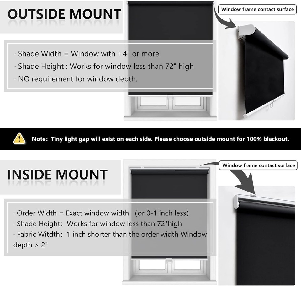 Black 23" W x 72" H Cordless Roller Blinds - Ideal for Home & Office Item image 8