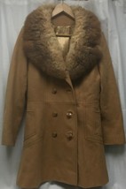 Vintage Country Pacer Women&#39;s Brown Fur Coat Thigh Length Rabbit Fur Trim - £95.72 GBP