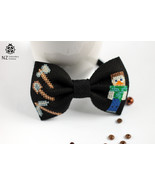 Mine Craft Bow Ties For Boys, Black Embroidery Bow Tie For Mens - $26.00