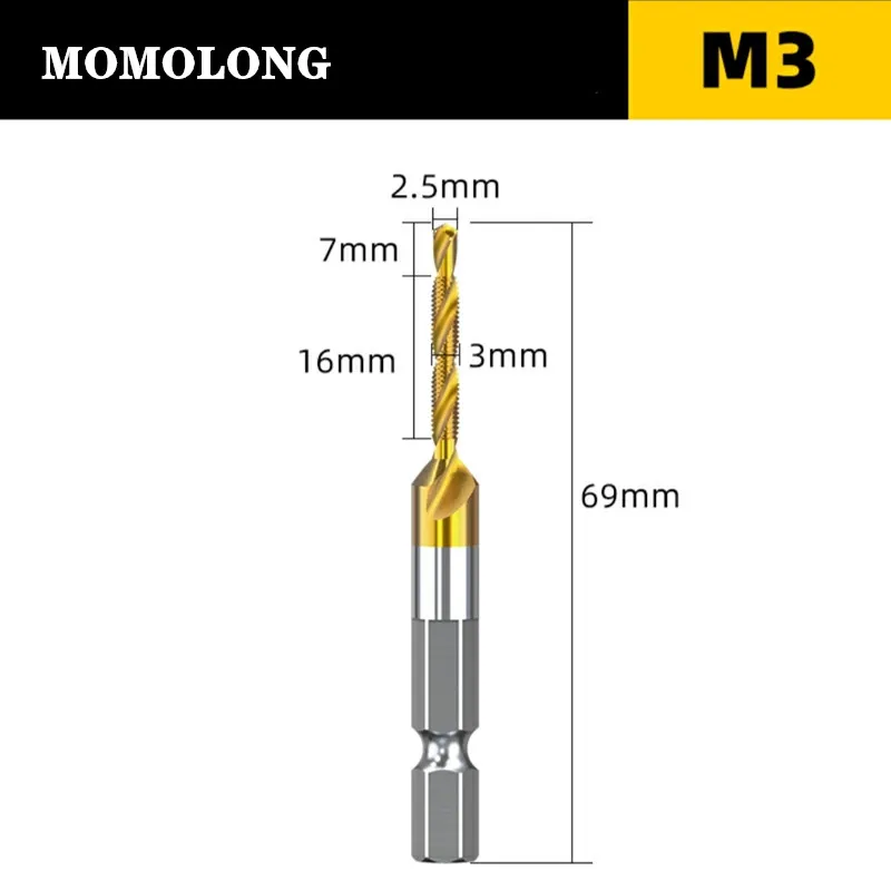 M3 M4 M5 M6 M8 M10 Tap Drill Bits 1/4 Hex Shank hine Hand Taps Titanium Coated H - £178.68 GBP