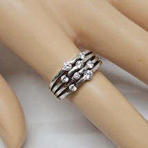 Beautiful 925 Sterling Silver Open Work Band Ring Size 8 Clear Crystals - £18.30 GBP