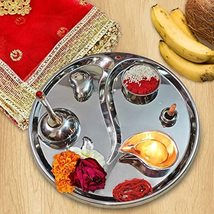 PG COUTURE Double Walled Stainless Steel Pooja Thali, Puja Thali Set for Festiva - £31.41 GBP