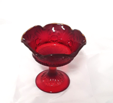 Fenton Ruby Red Pedestal Amber Edge Candy Dish Compote Tokyo Pattern Vin... - £18.98 GBP