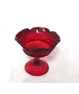 Fenton Ruby Red Pedestal Amber Edge Candy Dish Compote Tokyo Pattern Vin... - £18.55 GBP