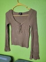 Divalicious Knit Top Vintage Made In Hollywood USA Biege Small Y2K - £19.89 GBP