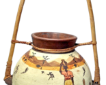 Vintage African Water Jug Art Pottery Wood Handled - $52.95