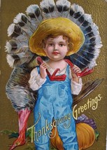 Thanksgiving Postcard Farm Boy Brings Home Turkey Series 1 Embossed Vintage 1908 - £8.54 GBP