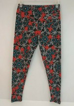 LuLaRoe Tall &amp; Curvy Leggings Black With Gray, Jade, &amp; Red Floral Paisle... - £8.33 GBP