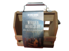 Five Oak Wooden Beer Crate W/Built In Bottle Opener 6 Pack Beer Holder New W/Tag - £15.53 GBP