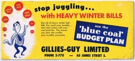 Hamilton Ontario Advertising Card Ink Blotter Gillies Guy Ltd Blue Coal ... - £6.96 GBP
