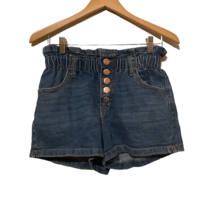 Wild Fable Womens Jean Shorts Blue Paperbag High Rise Button Fly Stretch Denim S - $11.88