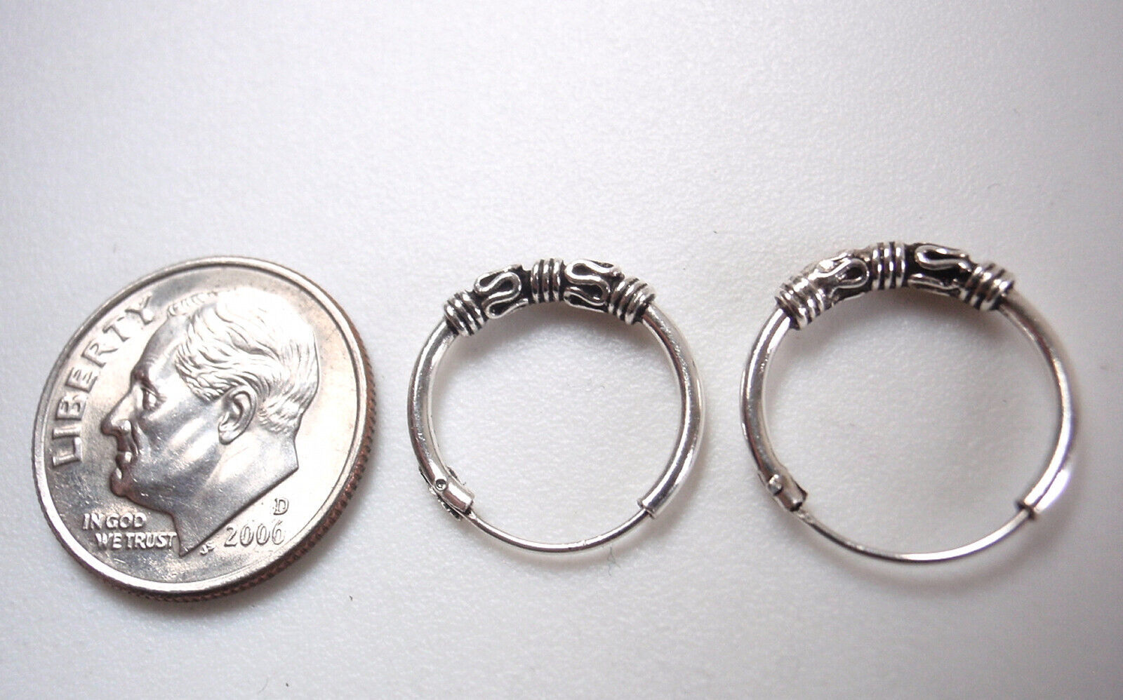 Small and Light Bali Hoop Earrings 925 Sterling Silver 12.5 mm