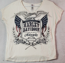 Harley-Davidson T Shirt Top Women Size Small Ivory Rayon Short Sleeve Round Neck - £12.01 GBP
