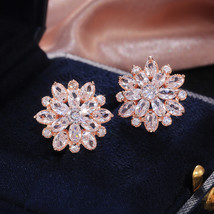 Luxury Sunflower Double Layer Zircon Earrings For Women Women Copper Earrings  - £7.87 GBP