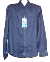 Ganesh Men&#39;s Navy  Linen Soft Embroidery Italy Design Shirt Size 2XL - £65.93 GBP