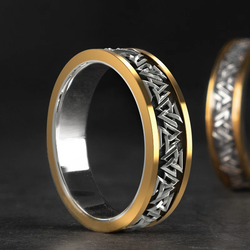 925 Silver Nordic Viking  Ring Trendy Valknut  Ring Silver welding copper rune T - £61.87 GBP