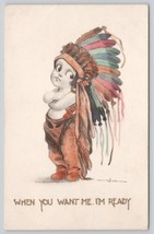 Postcard Artist-Signed Wall Native American Indian Child &quot;I&#39;m Ready&quot; - £5.72 GBP