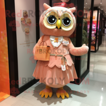 Peach Owl mascot costume character dressed with Pleated Skirt and Coin purses - £934.12 GBP