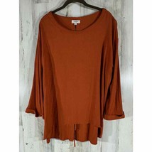 Umgee Womens Tunic Shirt Orange Rust High Low Hem Lace Up Back Medium - £10.83 GBP
