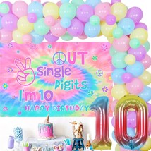 Tie Dye 10Th Birthday Decorations For Girls, Peace Out Single Digits, Macaron Ba - £24.65 GBP