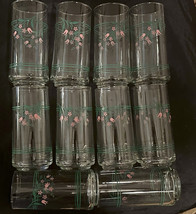 Libbey Crisa Iced Tea Glasses green Pink Tulips 8 ox 5-7/8&quot; x 2.5&quot;  (lot of 10) - £27.17 GBP