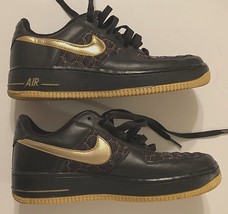 NIKE Air Force 1 Low Top Black Holographic Gold Heat Vintage Unisex Sneakers 7.5 - £99.54 GBP