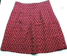 Loft Women&#39;s A Line Pleated Skirt Size 4 Pink Brown Zig Zag Print Back Zip - £17.36 GBP