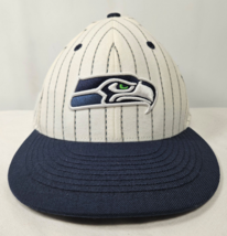 Seattle Seahawks Team Adidas Fitted Size 7-1/2 Hat Cap Navy Blue White Pinstripe - £23.94 GBP