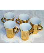 5 vintage Hall Gold Glo Restaurant Coffee Cups  Marked #343  4 inch tall  - £23.45 GBP