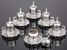 LaModaHome Espresso Coffee Cup with Saucer and Lid Set of 6, Turkish Arabic Gree - £50.17 GBP