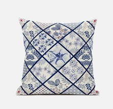16&quot; White Navy Patch Suede Throw Pillow - £38.21 GBP