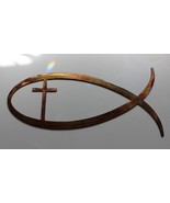 Metal Wall Art Decor Christian Fish Symbol  with Cross 24&quot; Copper/Bronze... - $53.33 CAD