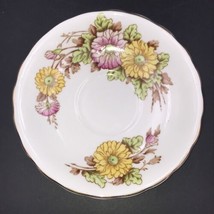 Victoria C&amp;E Chrysanthemum Yellow &amp; Pink Flowers Gold Band Bone China Sa... - $12.19