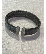 JCM Wide Woven Sterling Silver Cubic Zirconia Cuff Bracelet Italy - $1,492.57 MXN